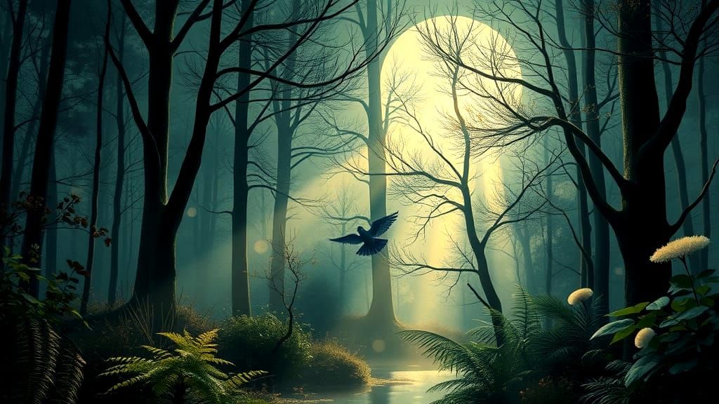 Moonlit Whispers: A Mystical Forest Painting