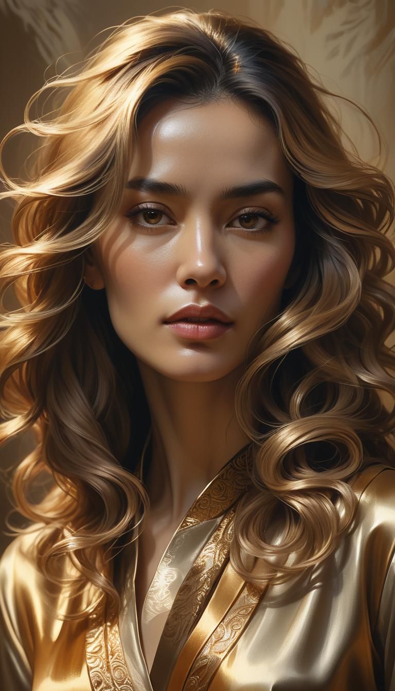 Hyperrealistic Portrait of Confident Woman in Art Nouveau St...