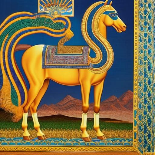 Golden Horse Tapestry in Art Deco Style