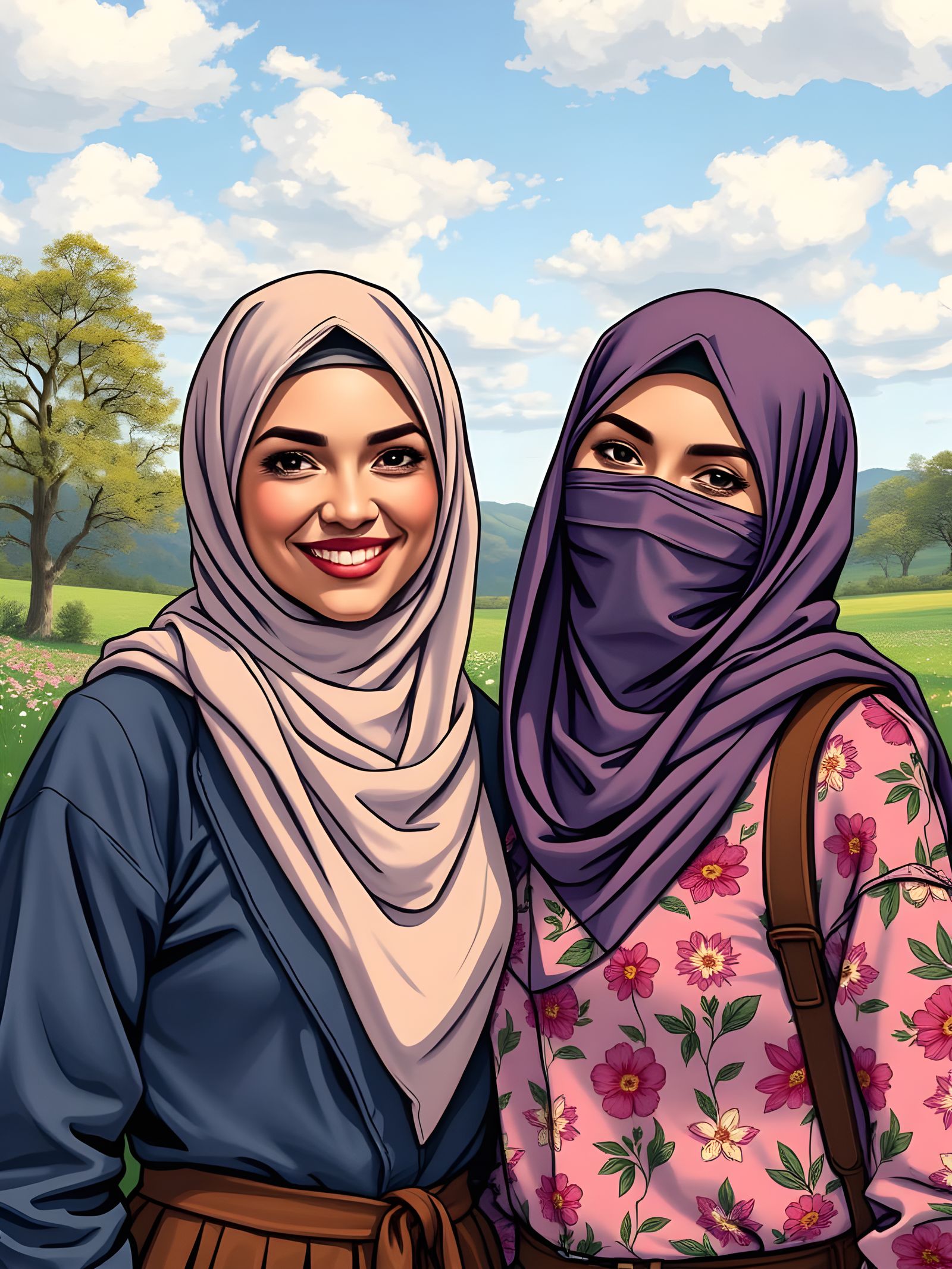 Hijabi Women in Spring Comic Book Art
