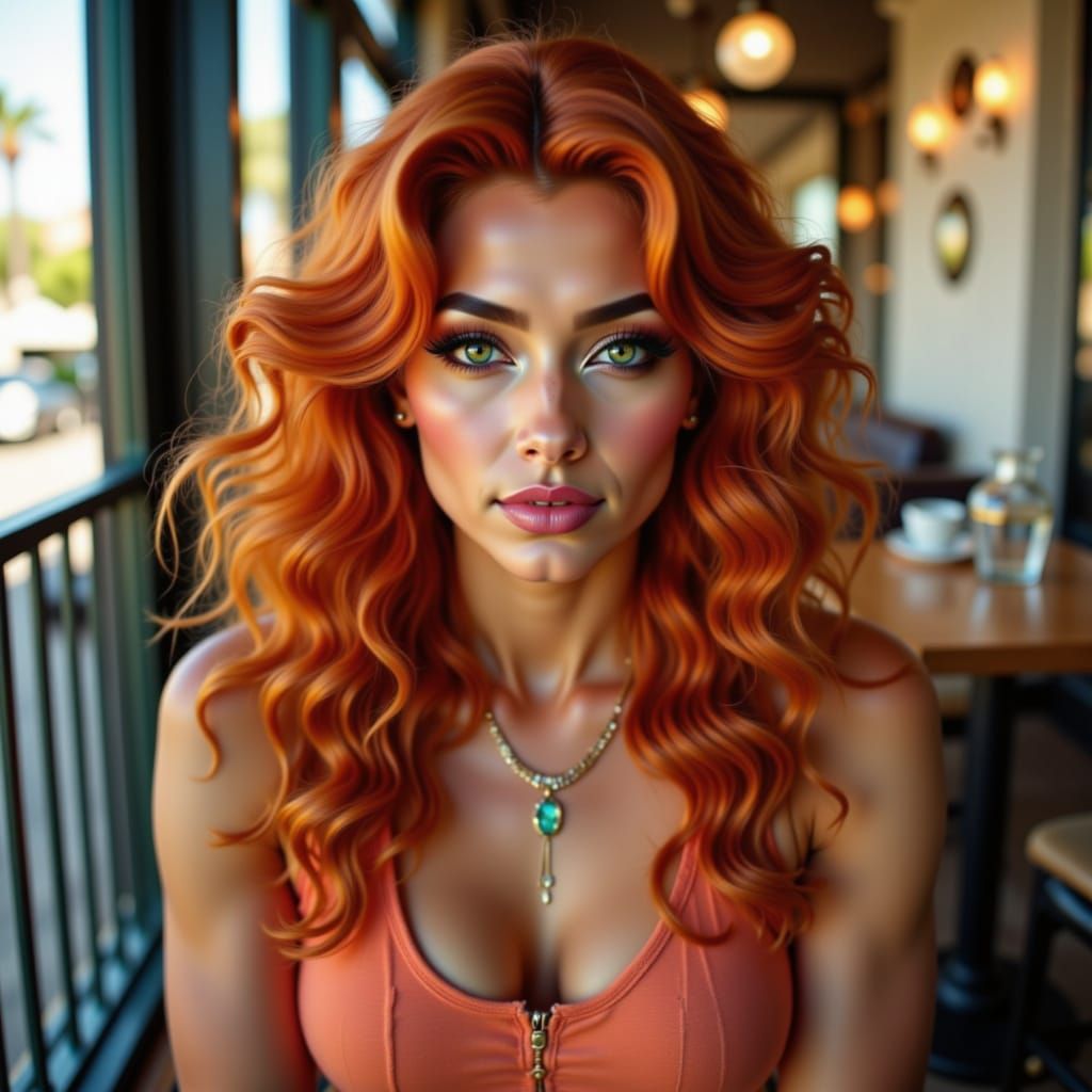 Pin Up Princess with Flame Orange Hair and Sea Green Eyes