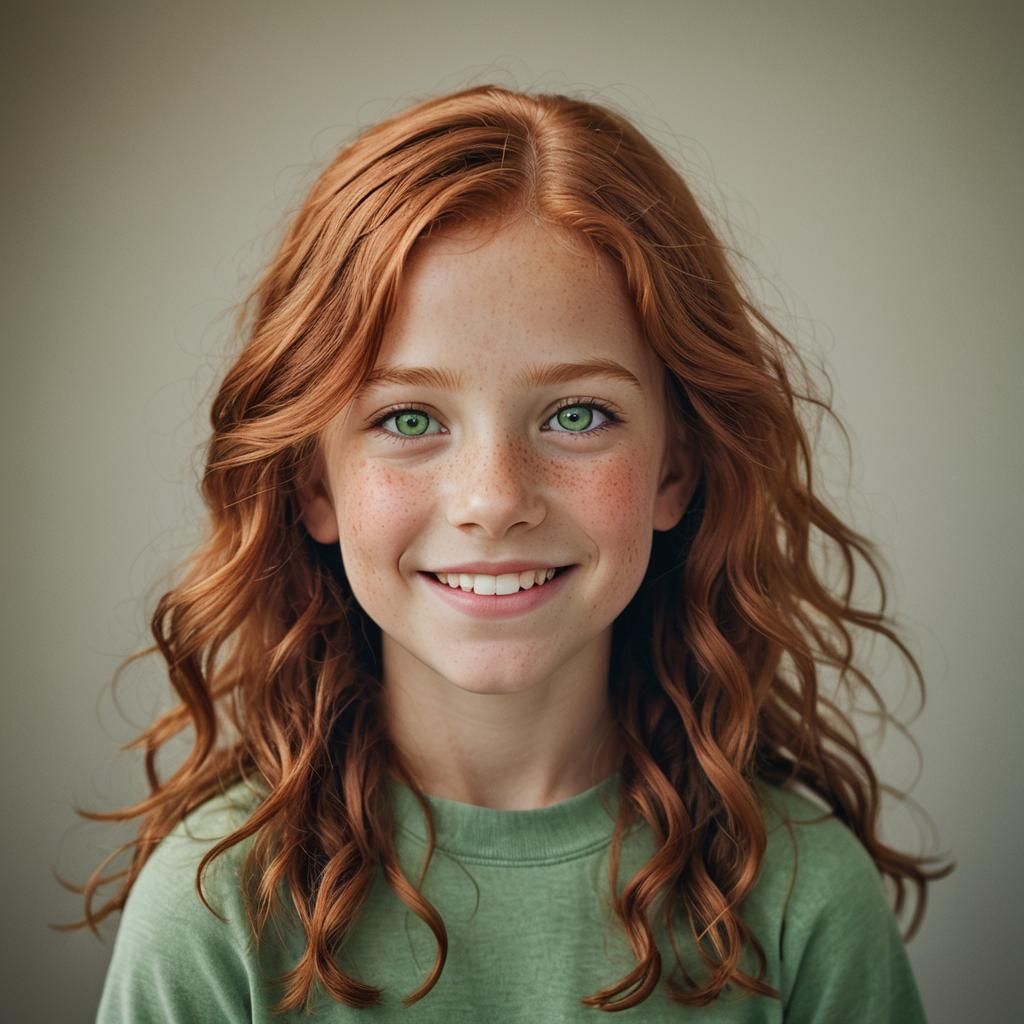 Smiling Girl Portrait with Green Eyes, DSLR Quality