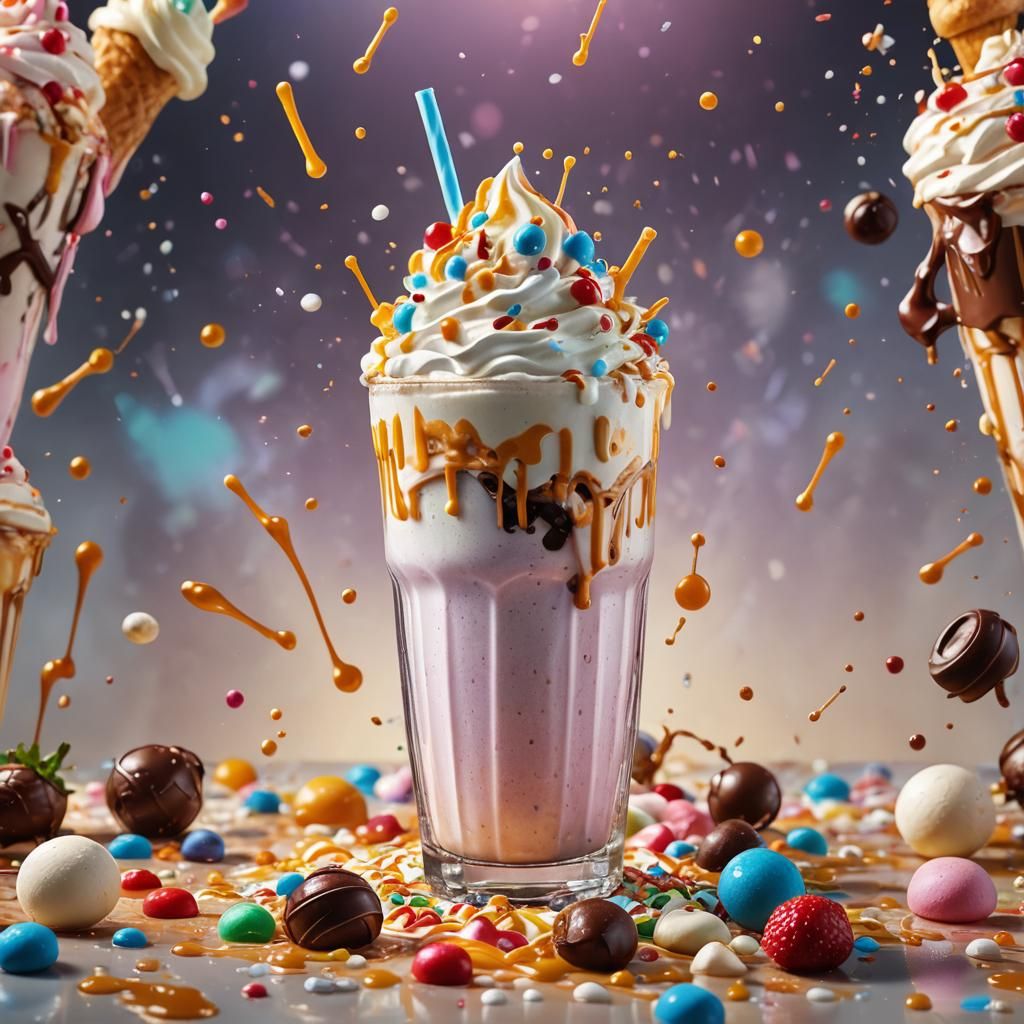 Delicious Milkshake with Toppings in Hyperrealistic Splash A...