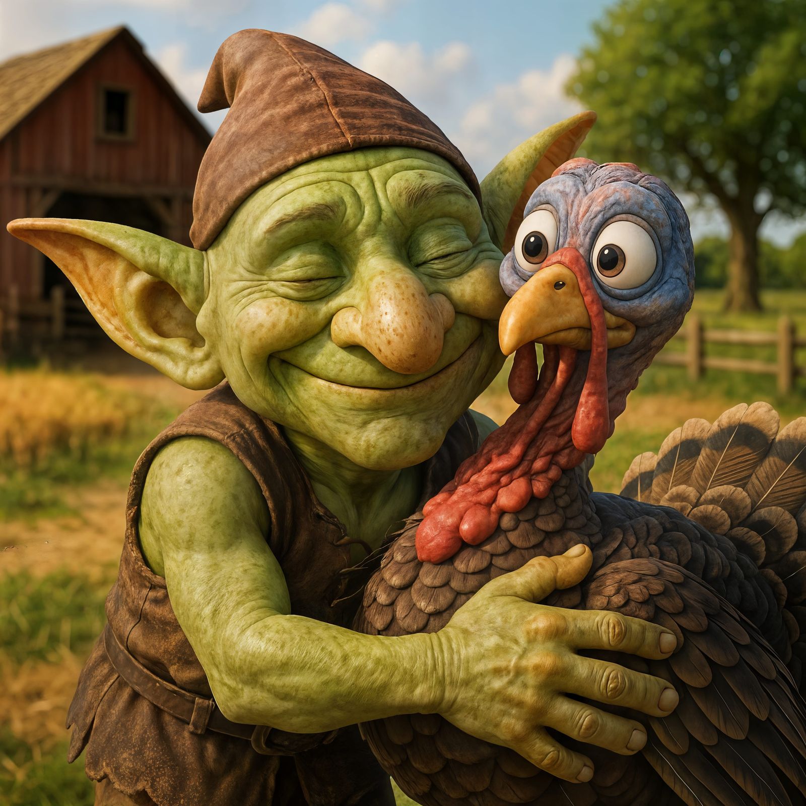 Goblin Hugs Turkey: Detailed CGI Cartoon