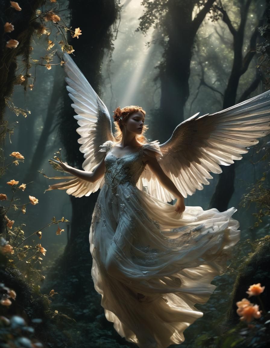 Hummingbird Angel Descends in Baroque Fantasy