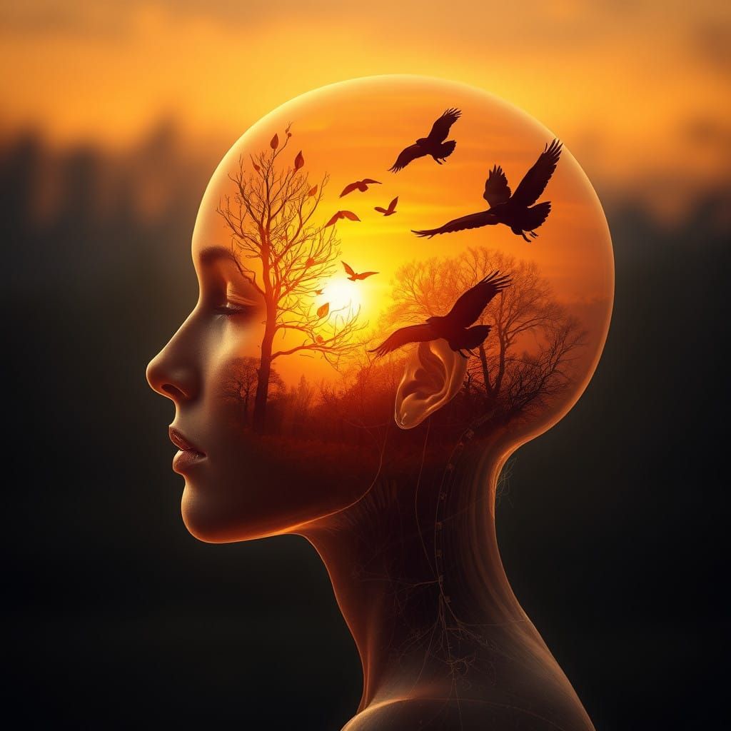 Ethereal Woman's Profile in Autumn Dreamscape