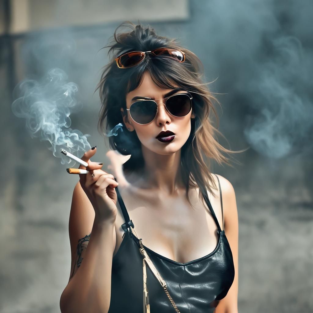 Badass Woman with Sunglasses Smoking