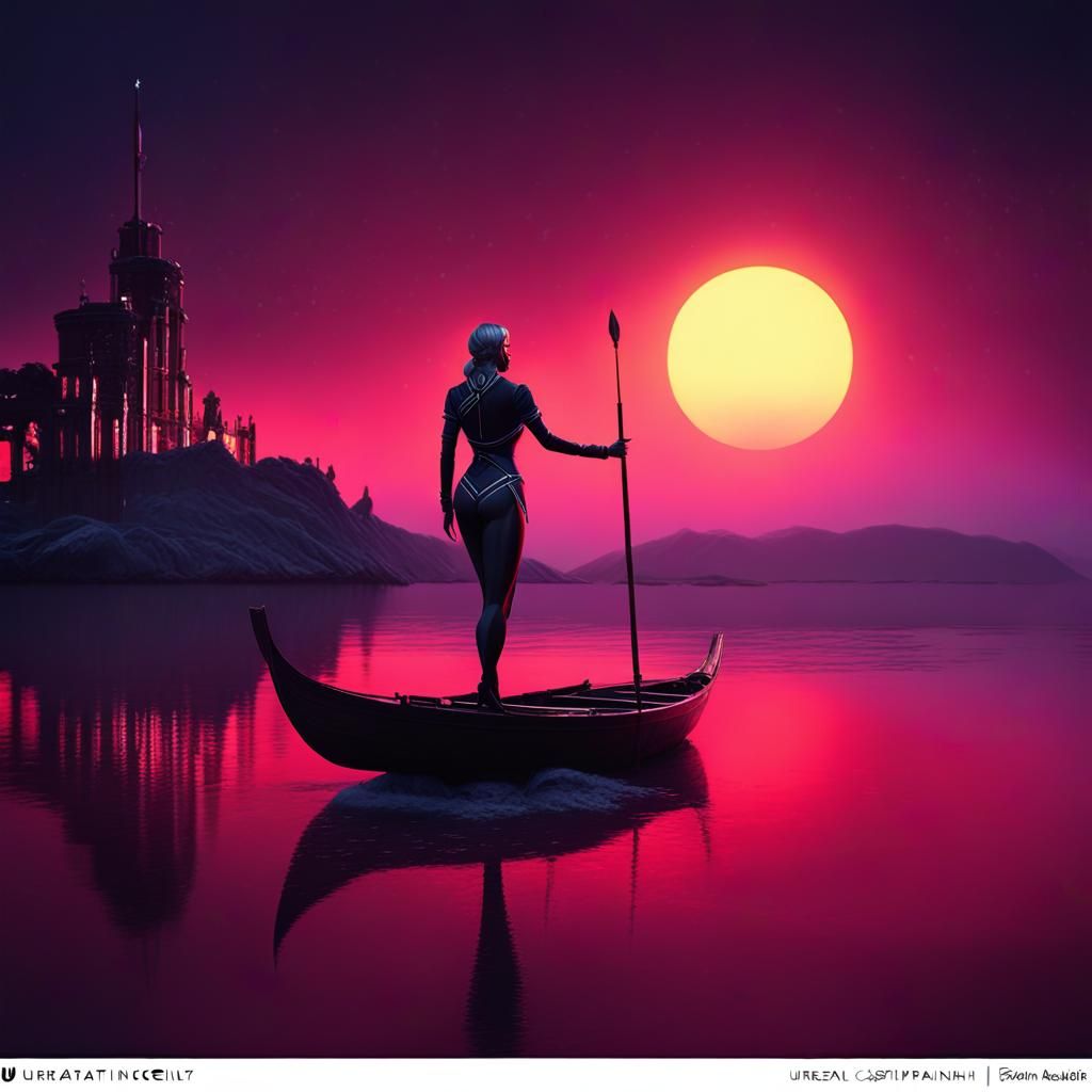 Surreal Sunset Bay with Retro Pixelated Effect