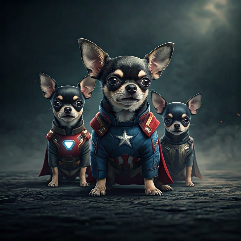 Chihuahuas as Avengers in Cinematic Digital Painting