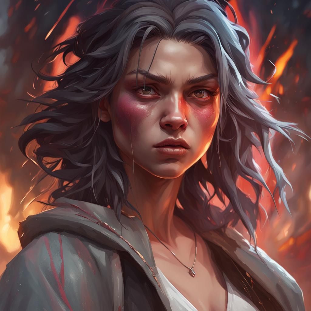 Intense Portrait of a Girl's Anger