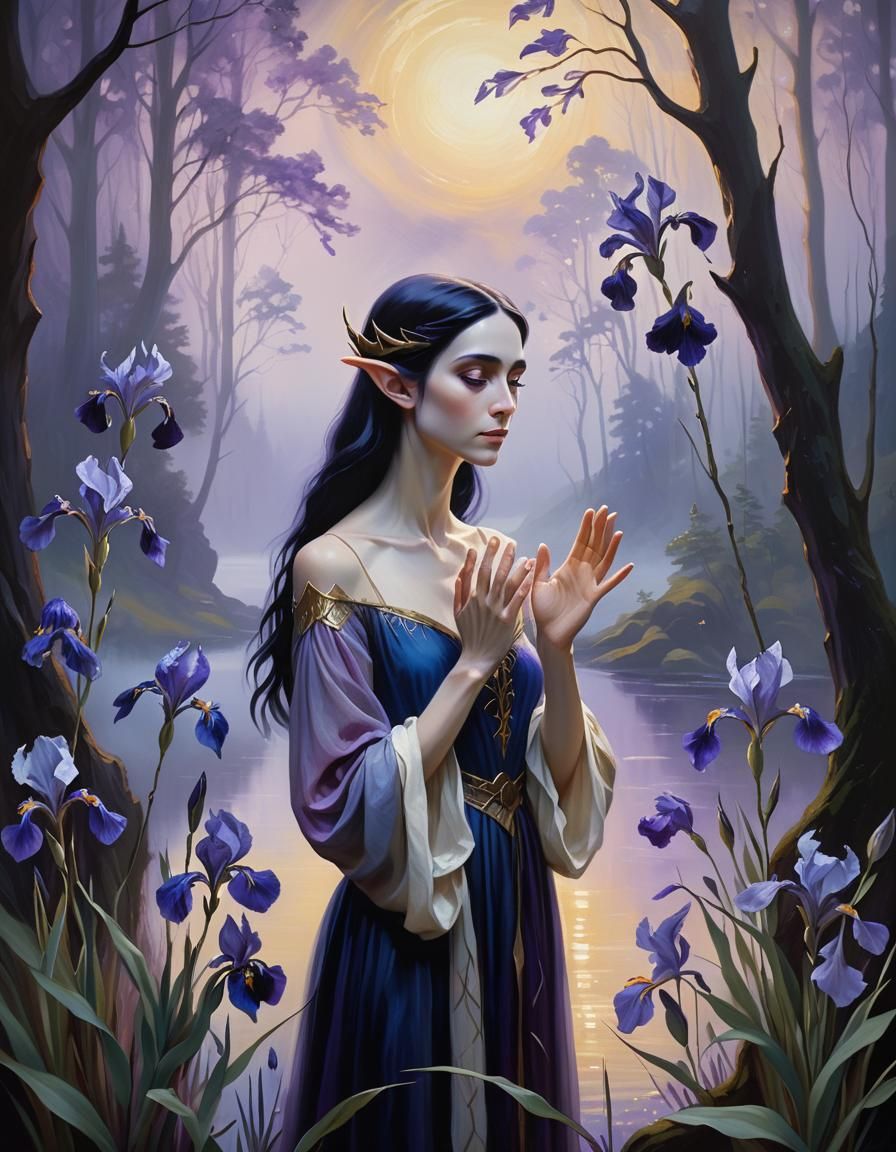 High Elf Casting Spell as Oil Painting