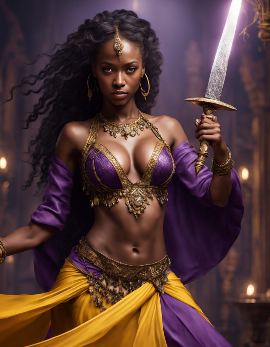 Hyperrealistic Belly Dancer Warrior in Harem