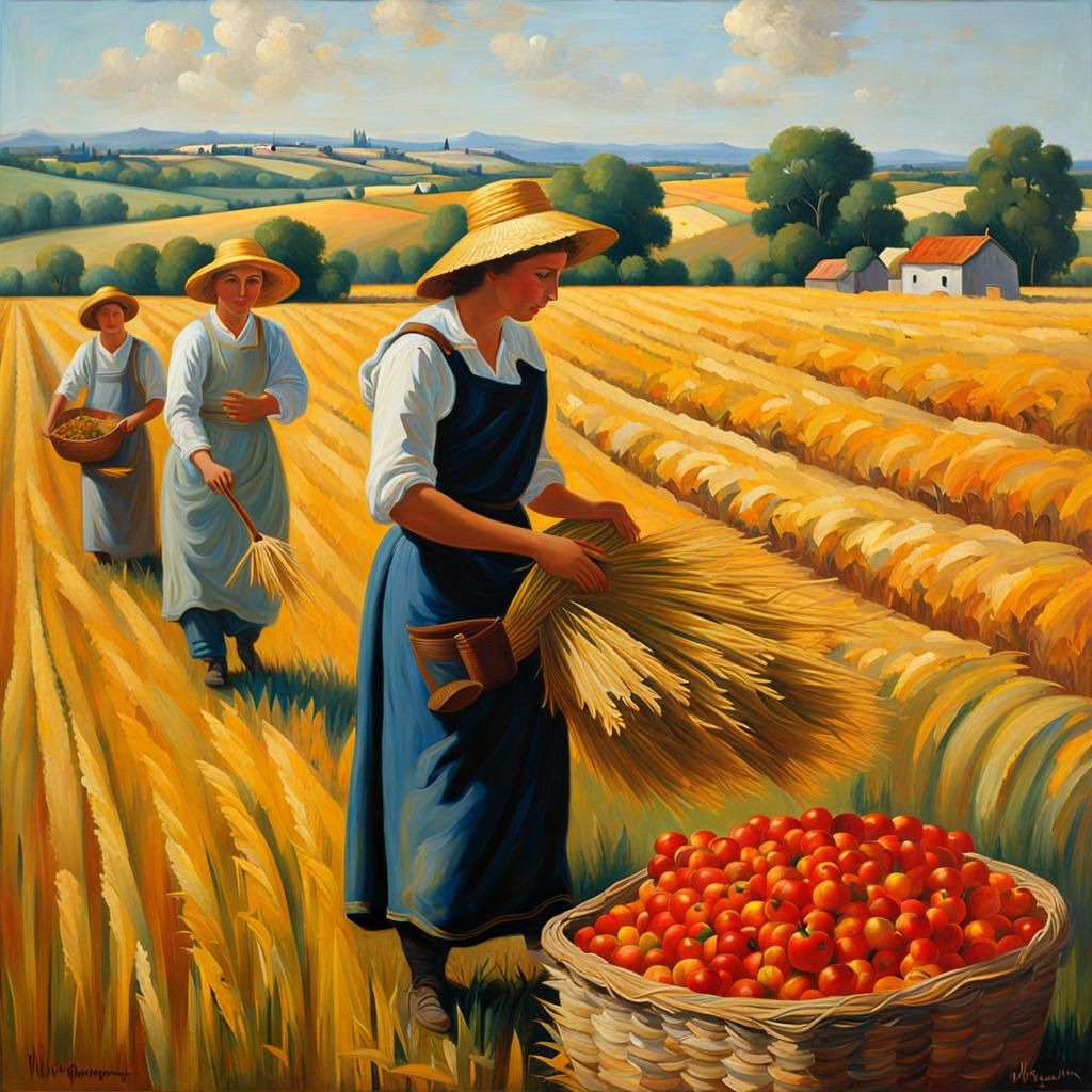Harvest Painting with Impasto Brushstrokes in Complementary ...