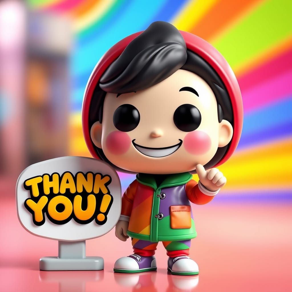Cheerful Mascot Figure Says Thank You in Funko Pop Style