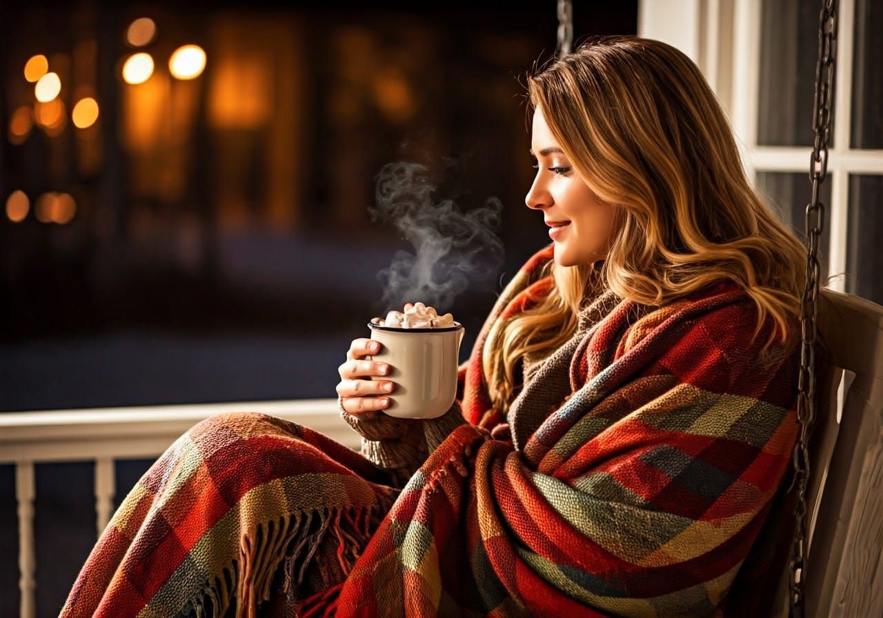 Cozy Winter Scene in Vibrant Watercolor Style