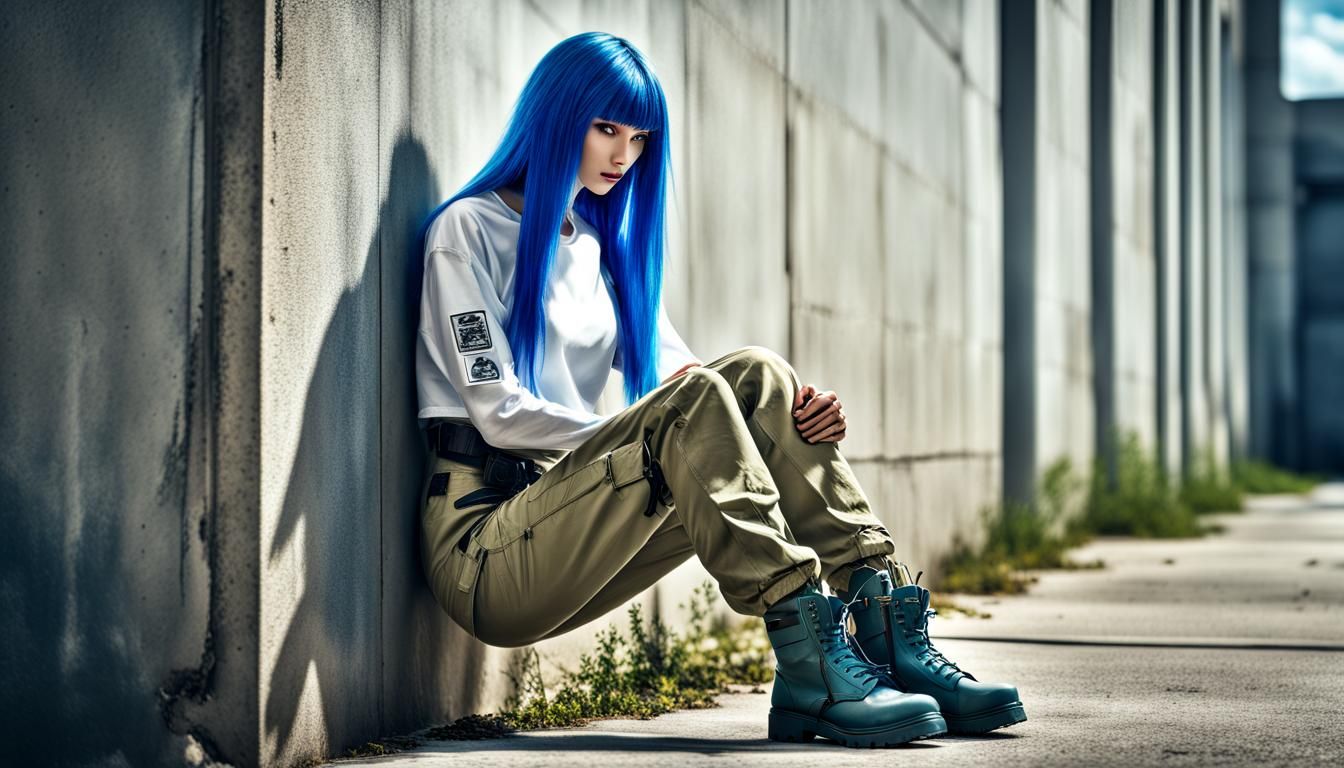 Cyberpunk Woman with Robotic Arm Picks Flowers