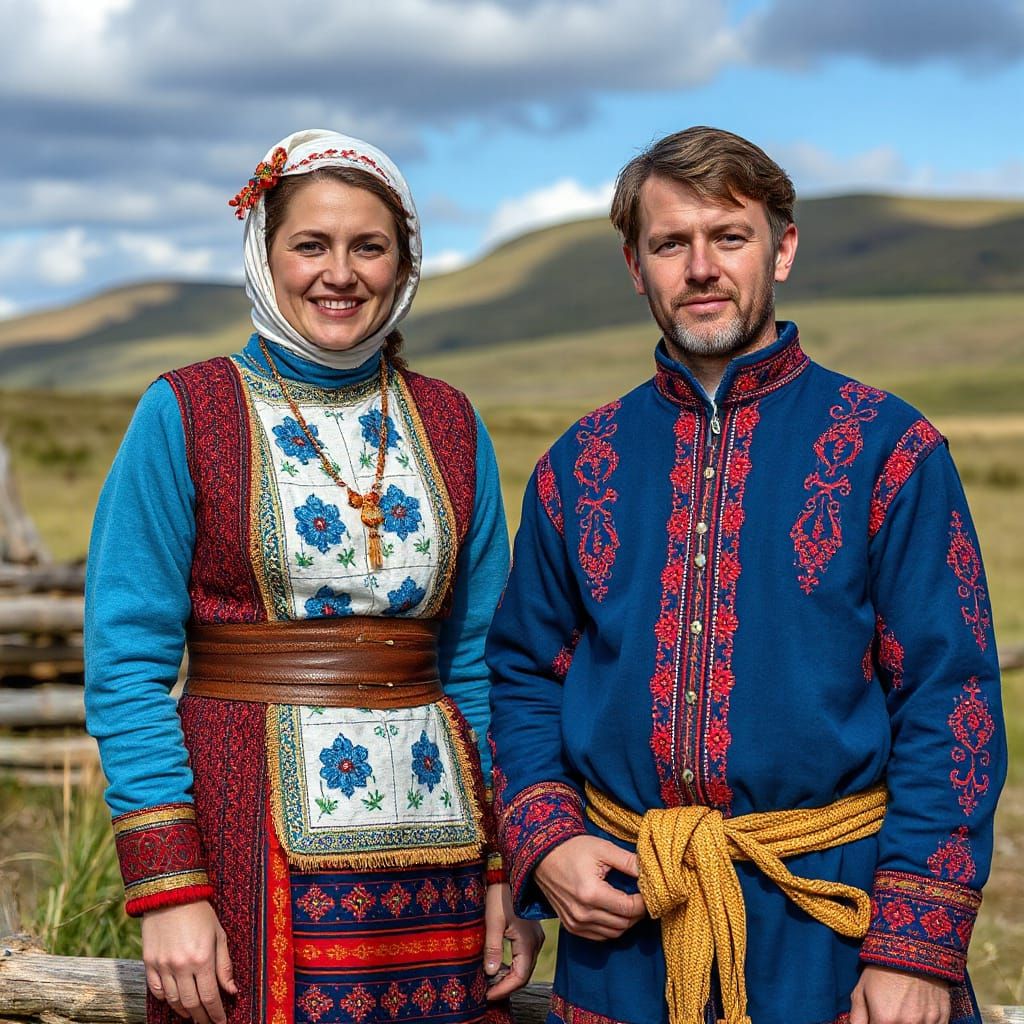 Elegant Lapp Woman and Man in Traditional National Attire