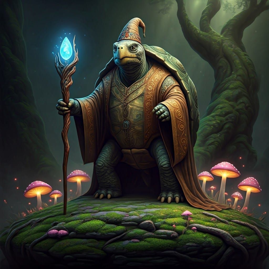 Mystical Turtle Wizard in Frazetta's Fantasy Style
