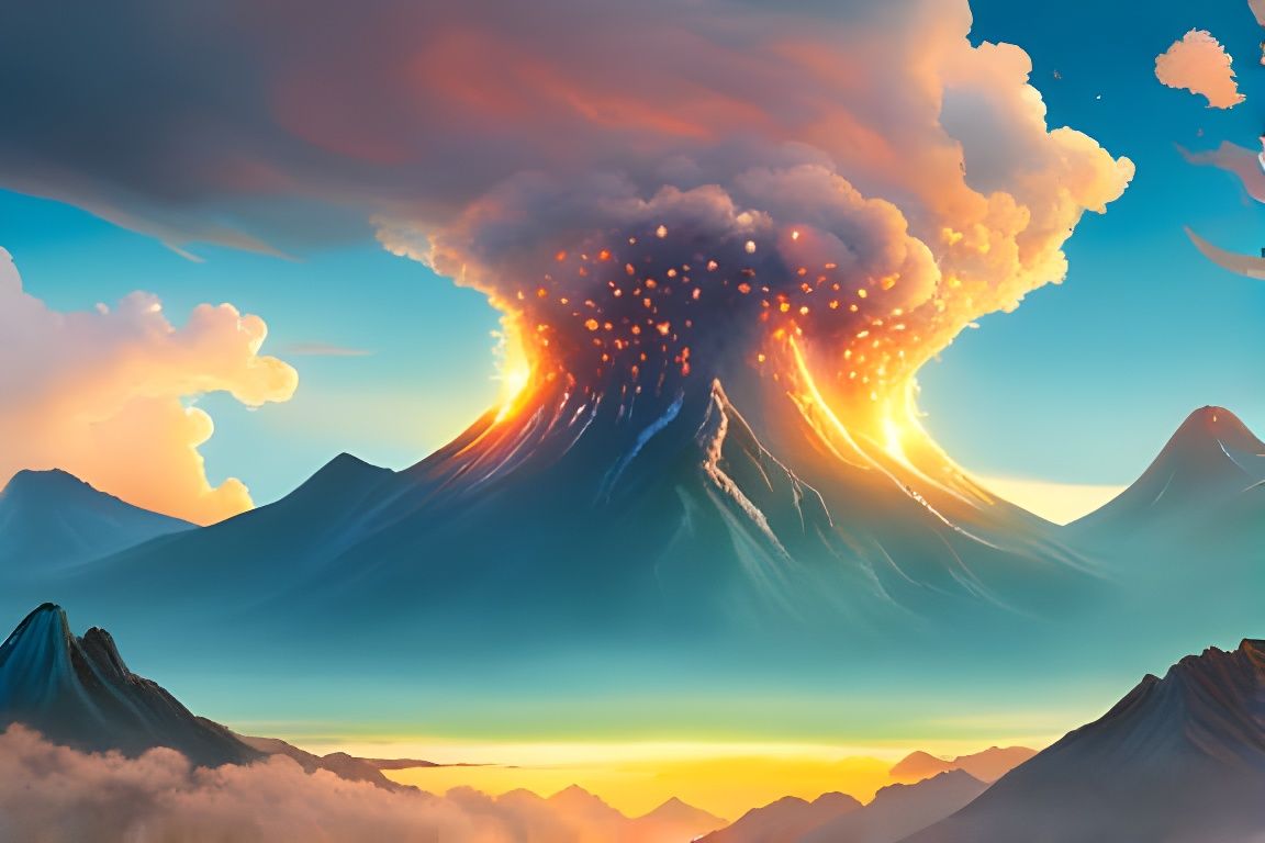 Tropical Island Volcano Eruption, Anime Style