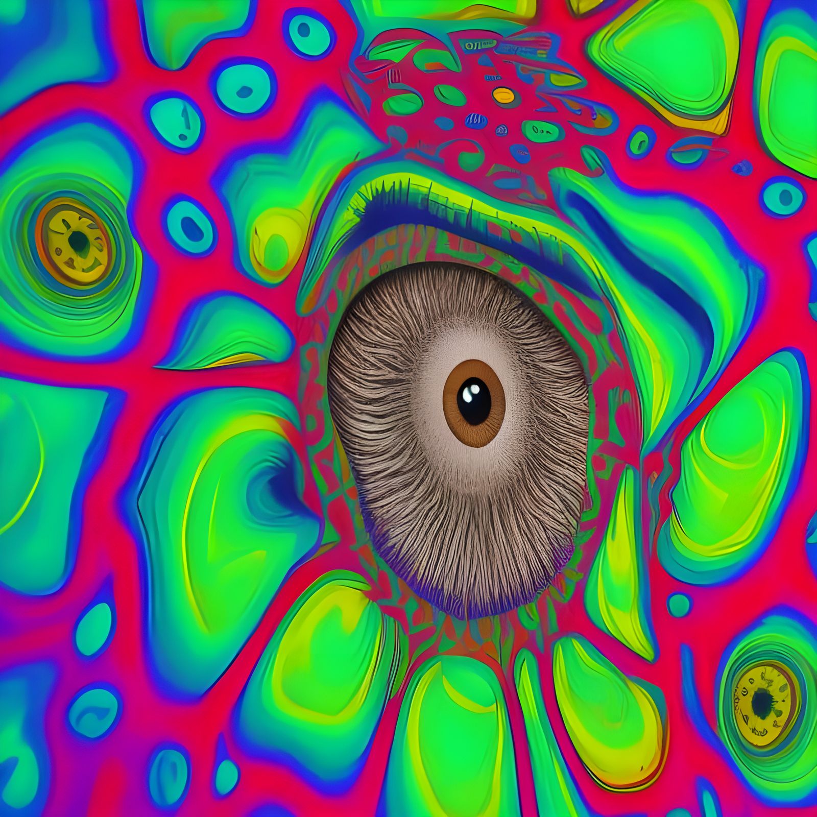 Hypnotic Psychedelic Eye with Glowing Plants
