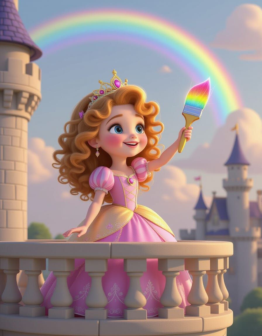 Princess Lila with Magical Brush, Pixar Cartoon Style