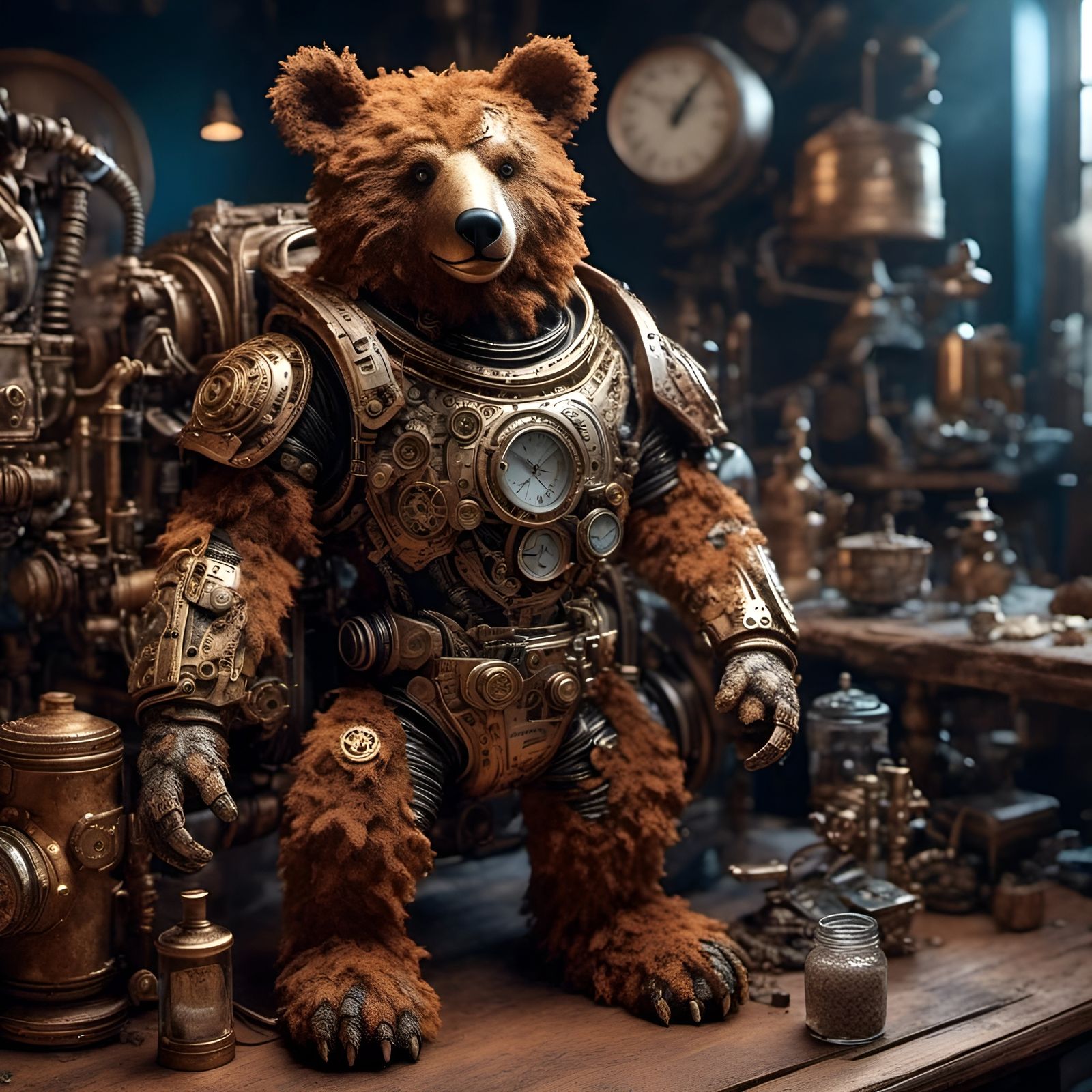 Steampunk Bear in a Cosmic Safari Style