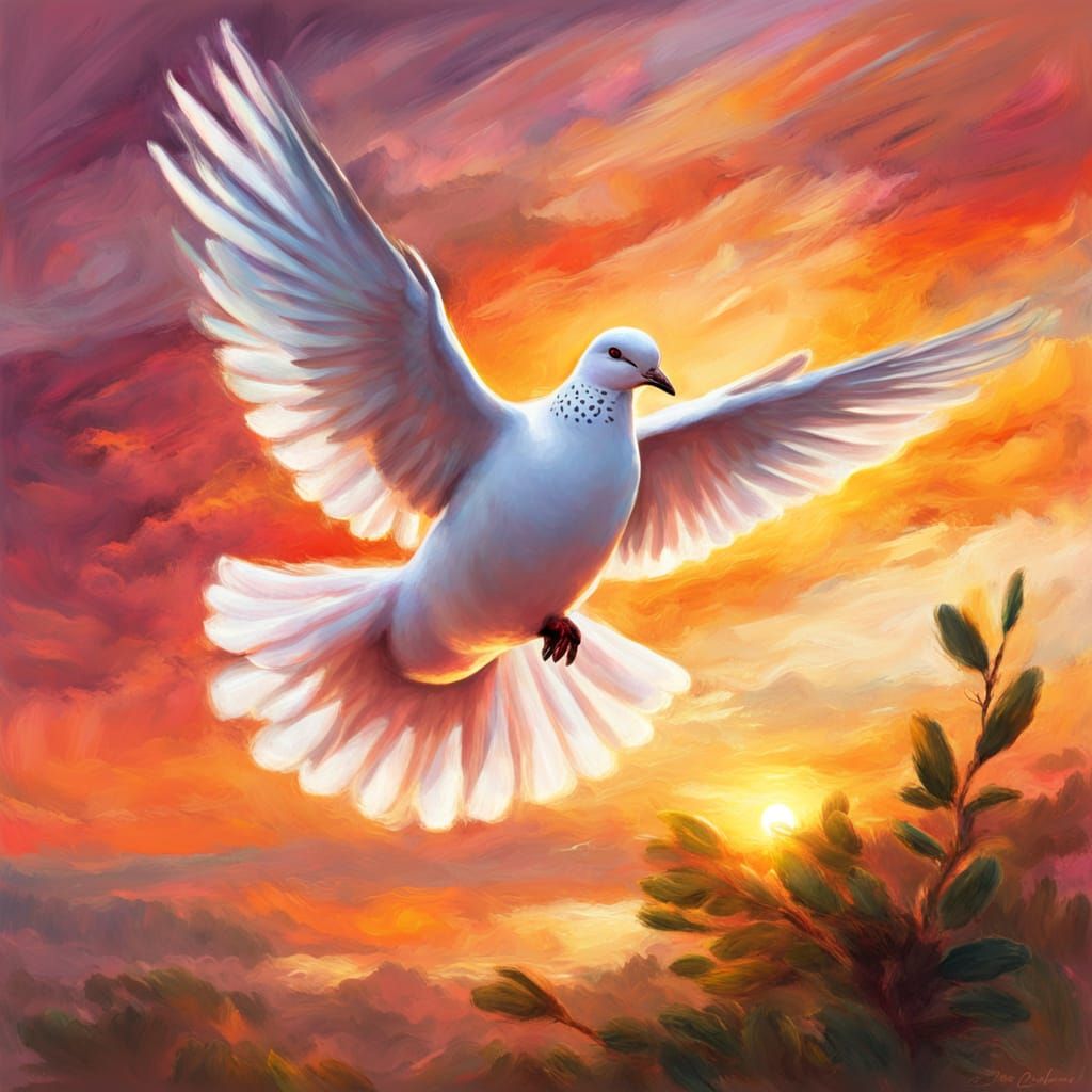 Peaceful Dove Soars Through Vibrant Sunset