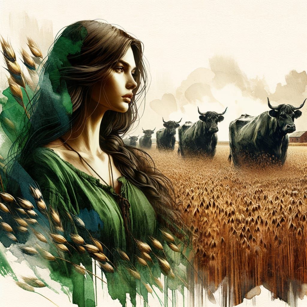 Norse Goddess of Ploughing in Harvest Landscape