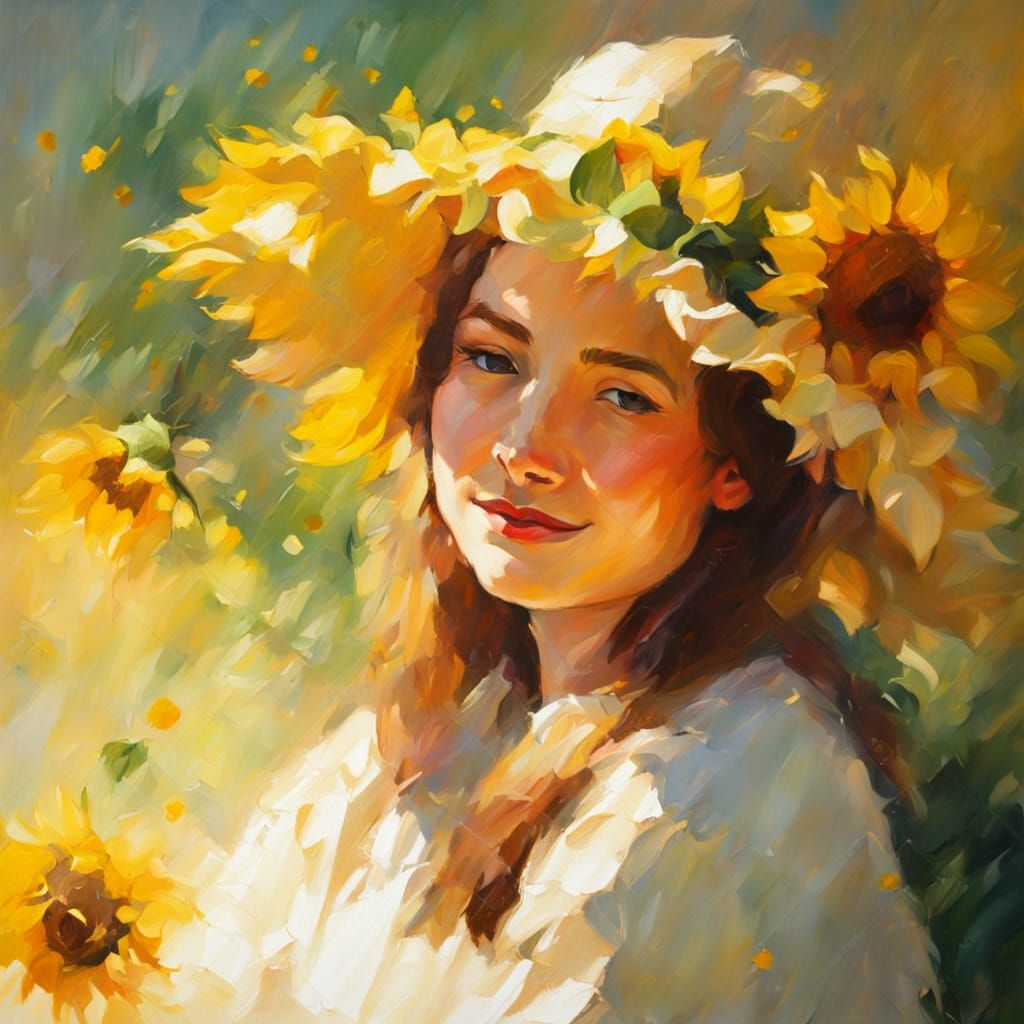 Impressionist Sunflower in Warm Light with Soft Brushstrokes