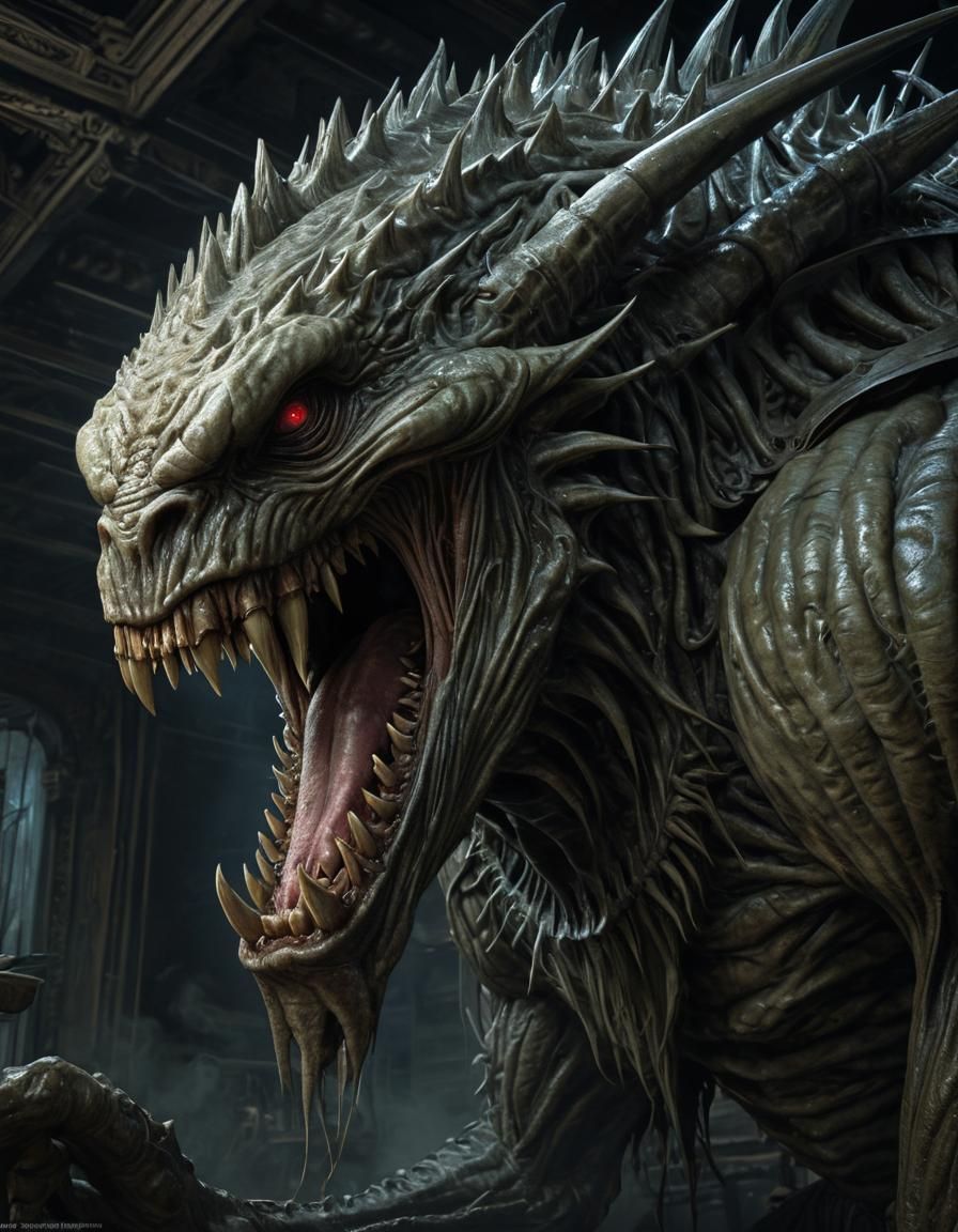 Terrifying Monstrous Creature in Detailed Horror Illustratio...