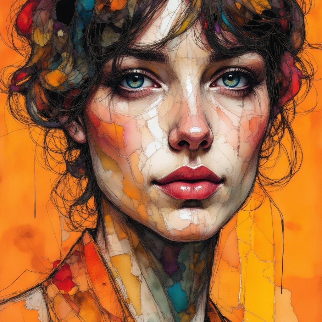 Icy Marine Face in Abstract Expressionism Style