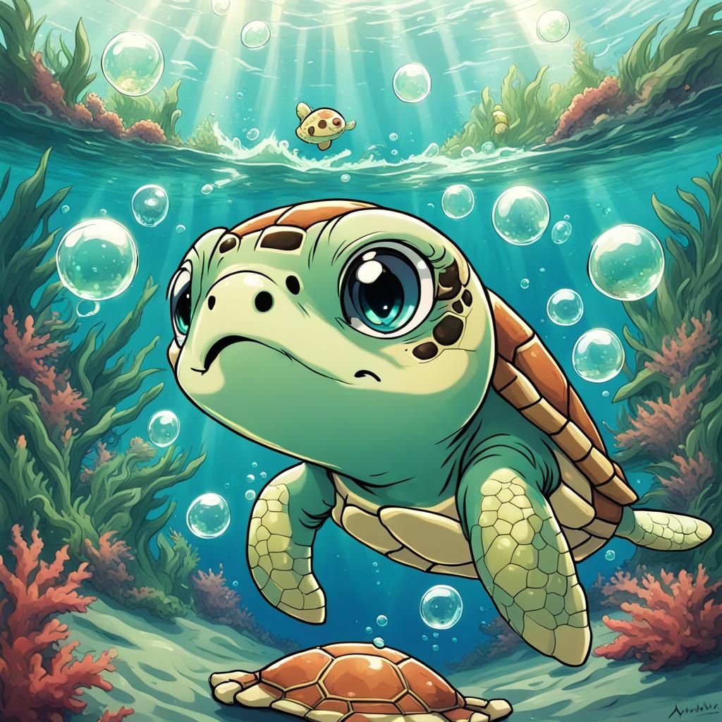 Baby Lion Turtle in Anime Style