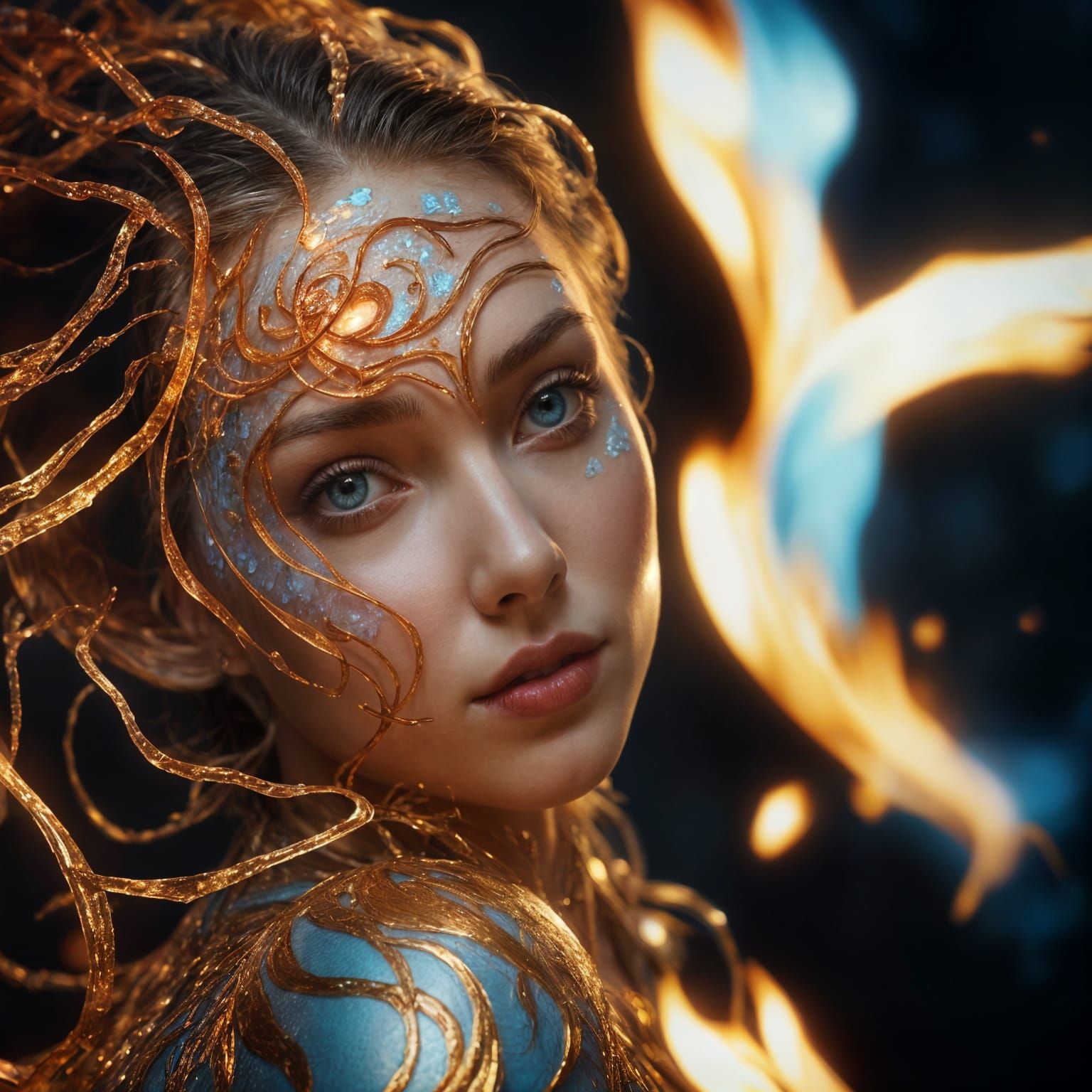 A delicate female, poised in balance, with half its body glo...