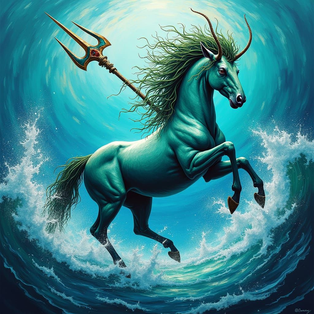 Ocean Centaur with Neptune's Trident, in Street Art Style