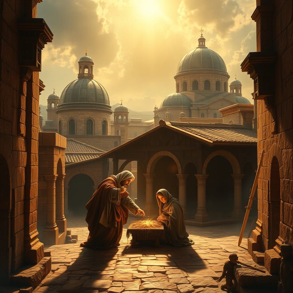 Bethlehem's Holy Family: A Baroque Digital Painting