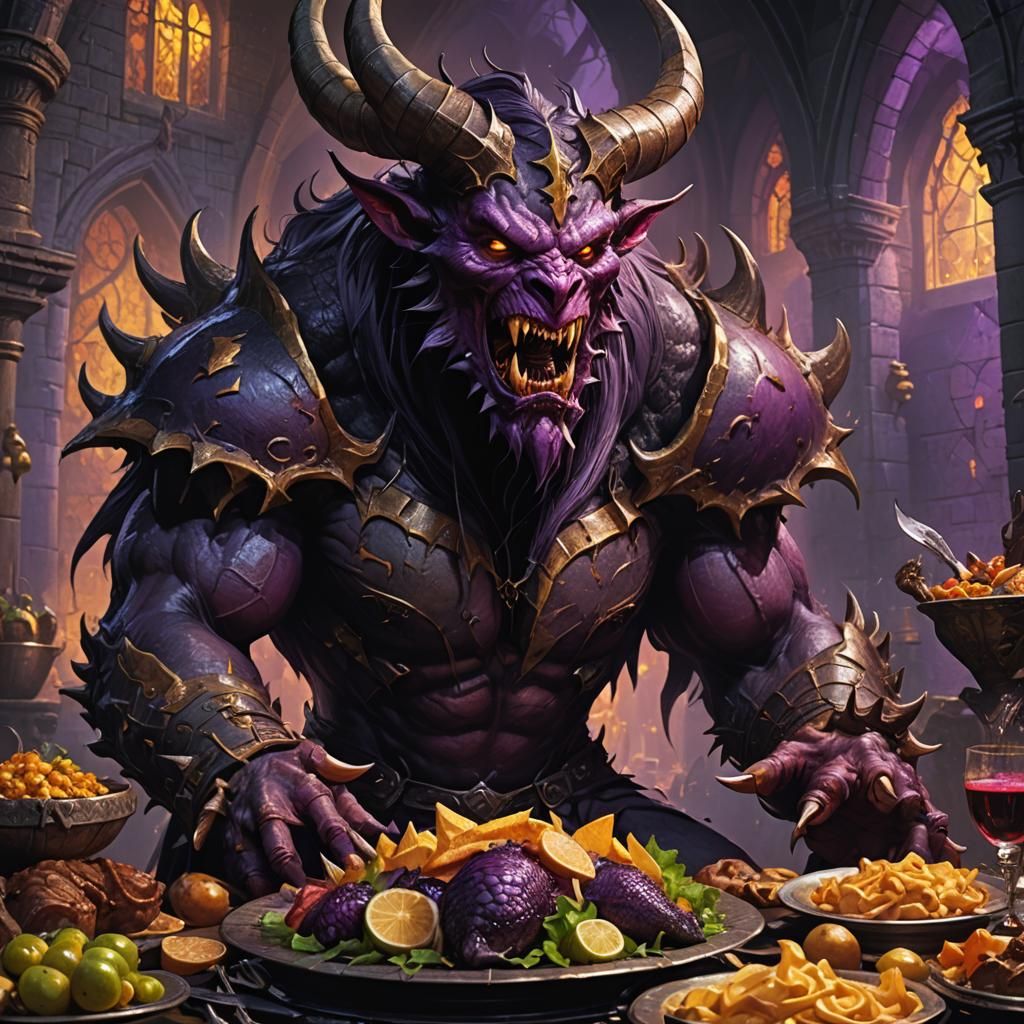 Gothic Demon's Lavish Feast: Dark Fantasy Art