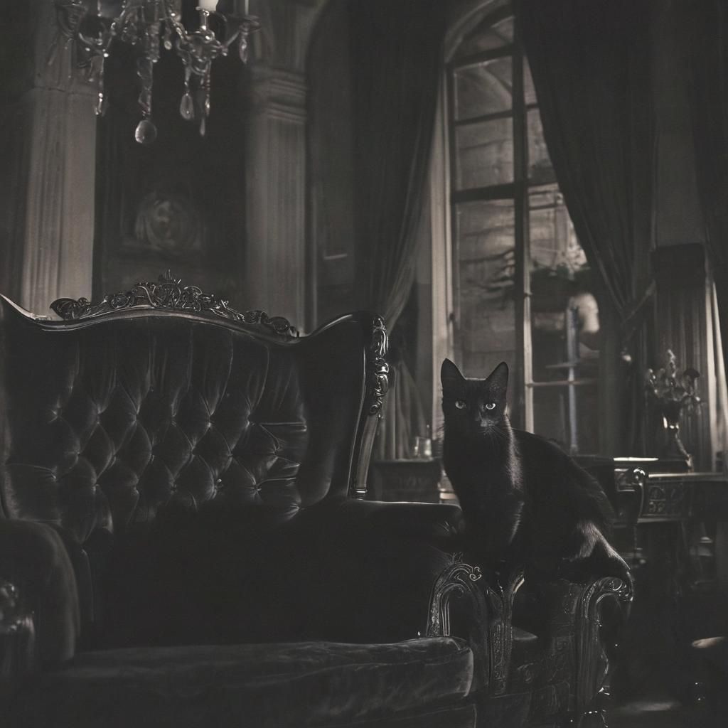 Mystical Black Cat in Gothic Cafe, Film Noir