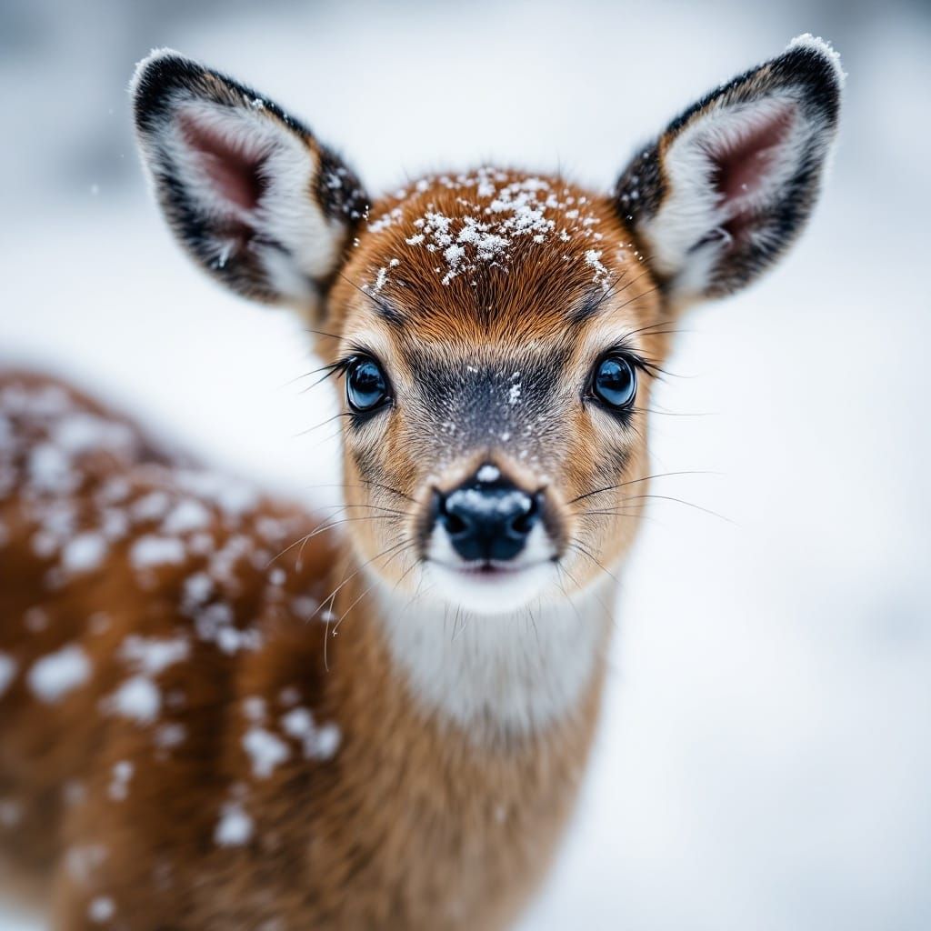 Winter Baby Deer Portrait in Realistic Style