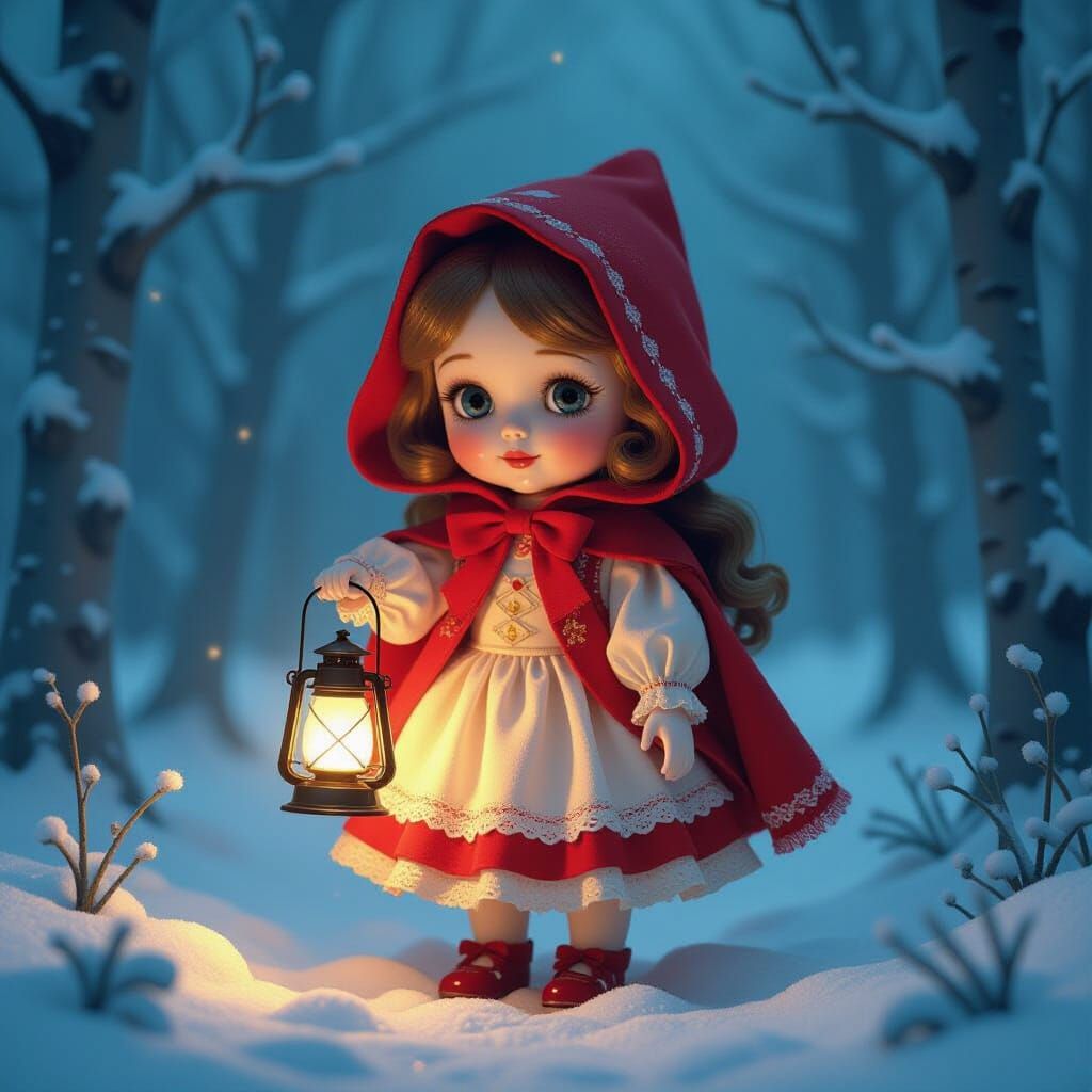 Little Red Riding Hood in Ominous Forest Matte Painting