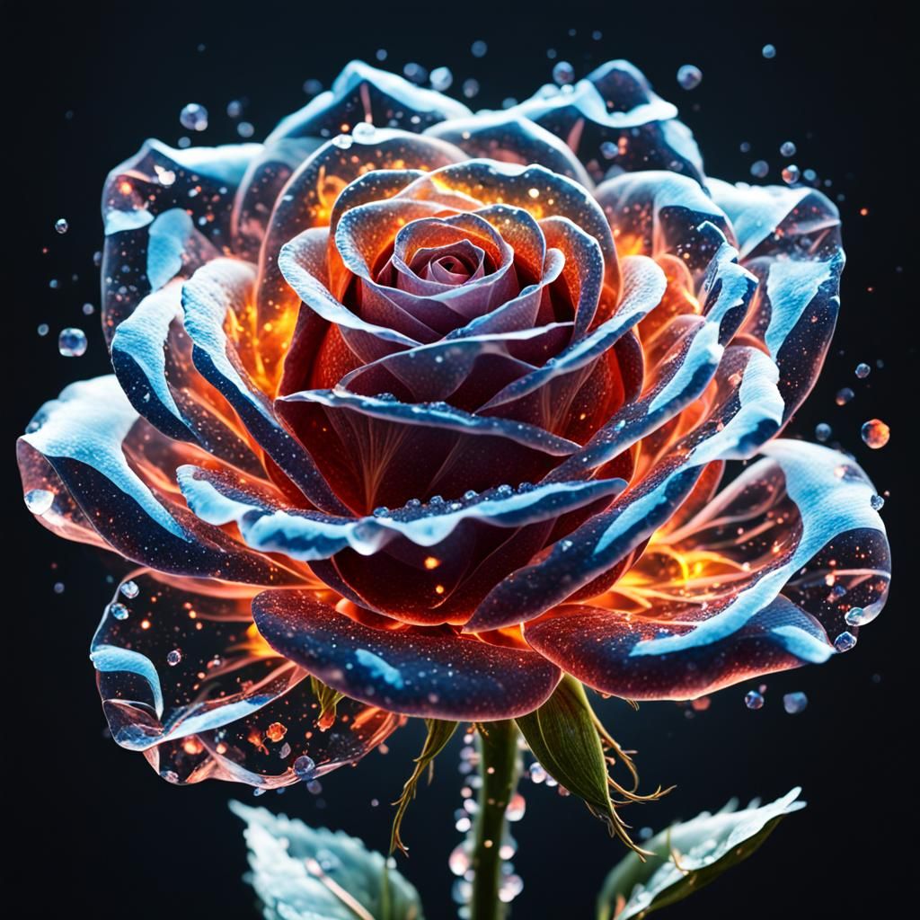 Crystalline Rose Infused with Elements: High Resolution Art