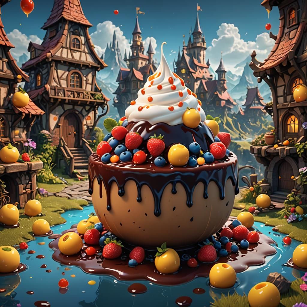 Cute Pudding in Detailed Matte Painting Style