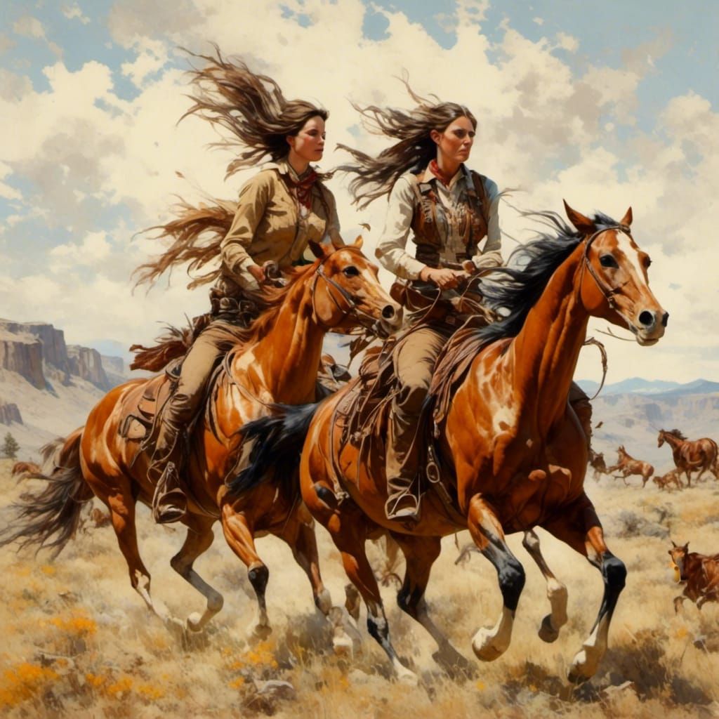 Female Gunslingers Rustling Cattle in the Old West