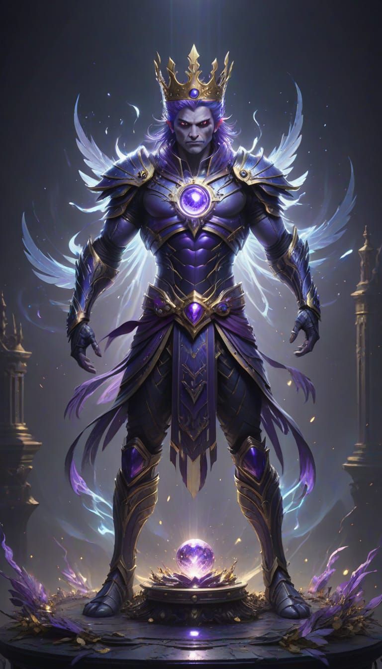 Angry Purple-Haired Creature with Golden Wings in Digital Ar...