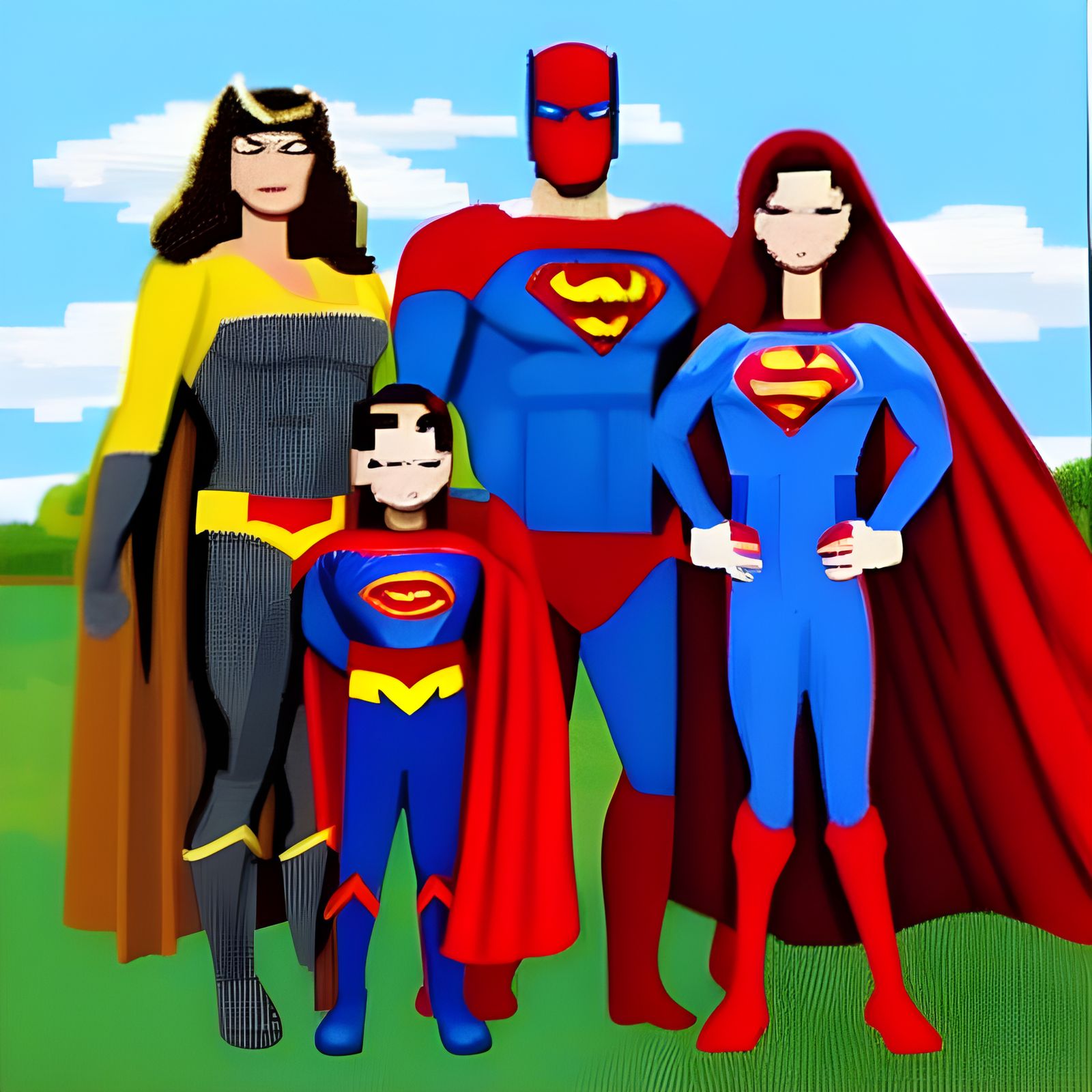 Superhero Family Portrait in Pixel Art Style