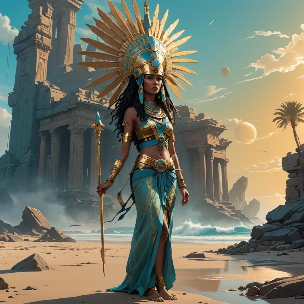 Cleopatra on Mystical Beach: Fantasy Concept Art