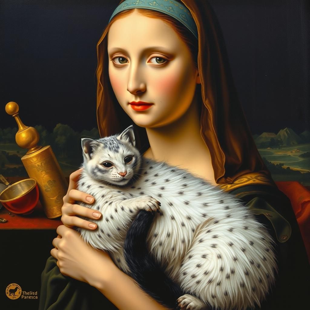 Renaissance Lady with Cat in Oil on Canvas