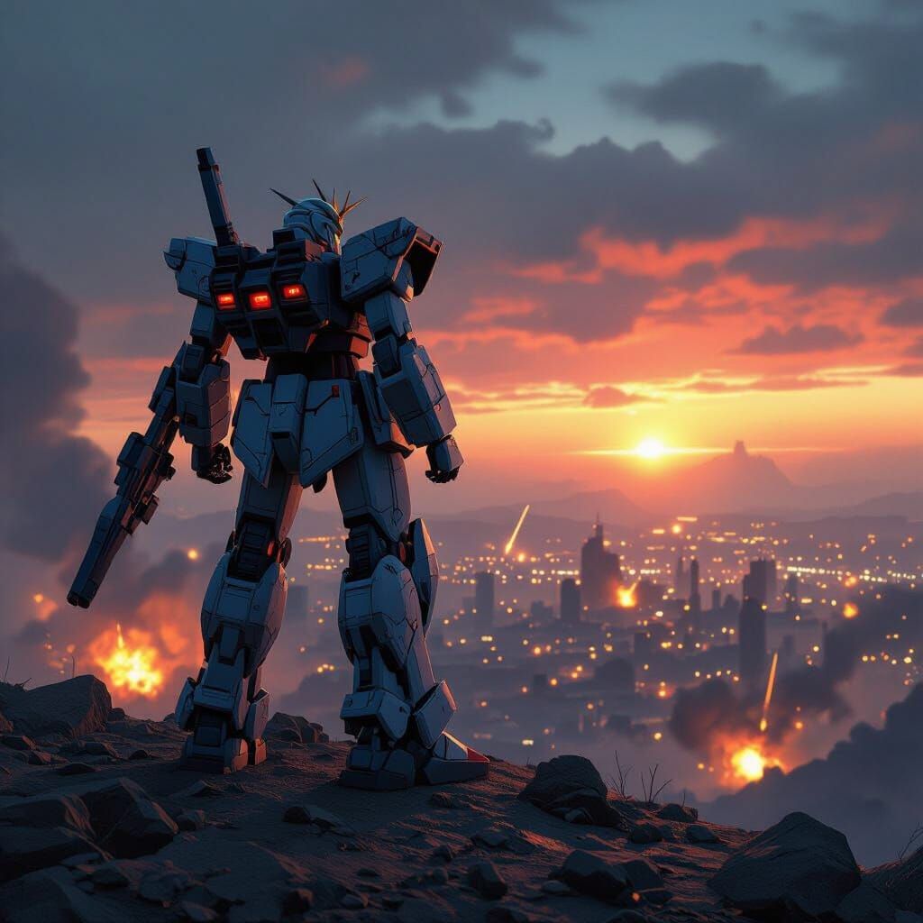 Battlescarred Gundam Watches Over War-Torn Battlefield