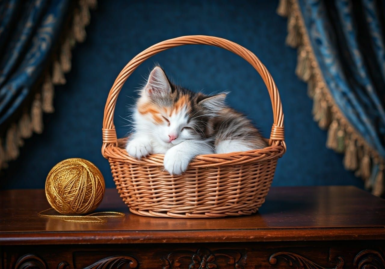 Cozy Calico Kitten in Lavish Renaissance Setting