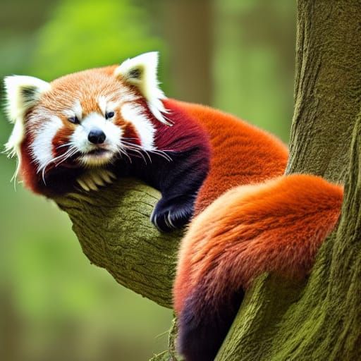 Red Panda Asleep in Forest: Professional Photography