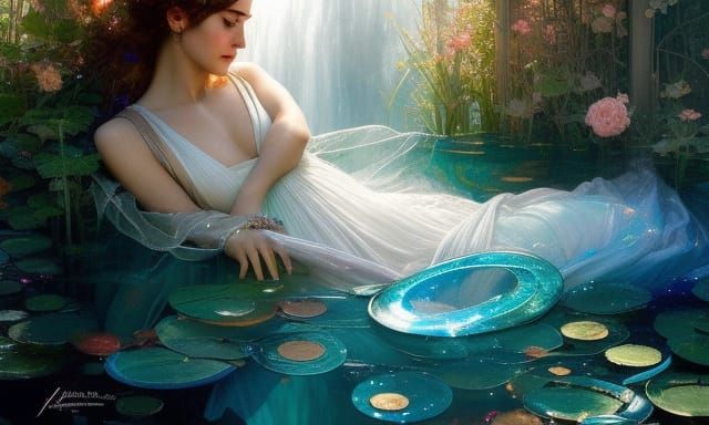 Lady of Shalott with Luminous Sparkles, Digital Illustration